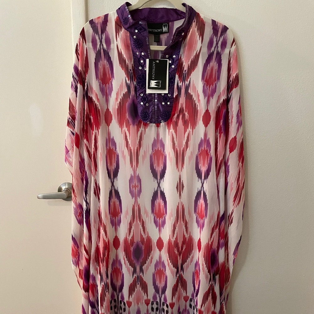 NWT Anthony Embellished Caftan w/  knit Underslip SZ SM